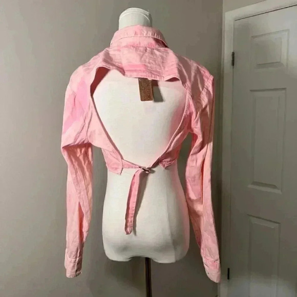 NWT Urban Outfitters Women's Pink BDG  Davidson Cutout Button Down Cropped Top M - Picture 6 of 8